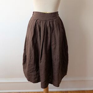 Soft Linen Chocolate Brown Midi Skirt Large